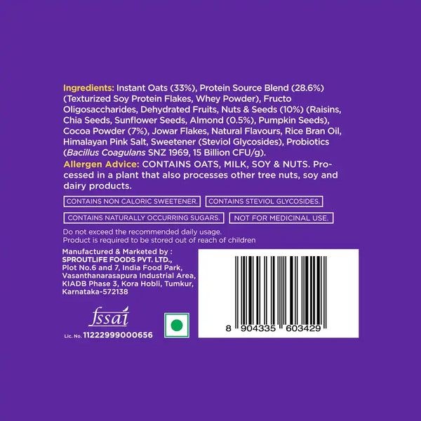 Yoga Bar 26% High Protein Oats, Dark Chocolate, No Added Sugar, High Fibre, Added Probiotics 1kg
