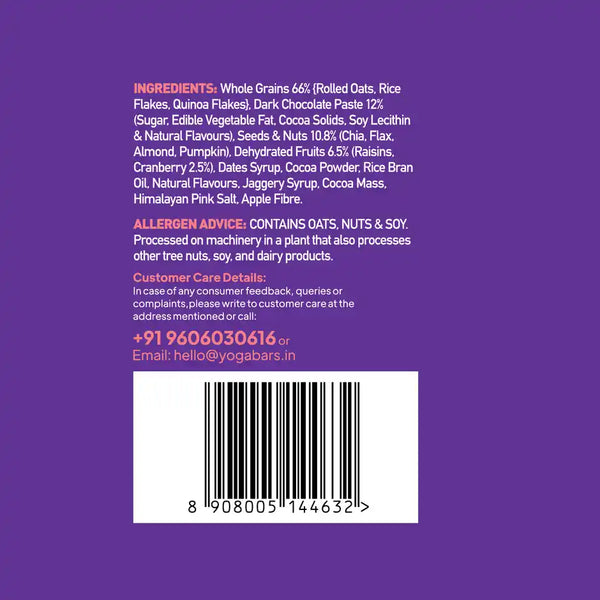 Yoga Bar Muesli Dark Chocolate + Cranberry, Omega - 3, Nuts & Seeds, Fibre Rich 400g