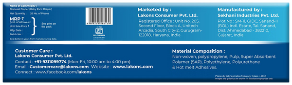 Lakons Premium Quality Pant-Style Diaper Pants Large 26 diapers