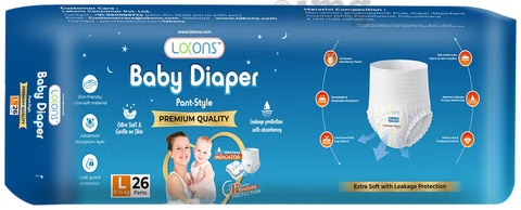 Lakons Premium Quality Pant-Style Diaper Pants Large 26 diapers