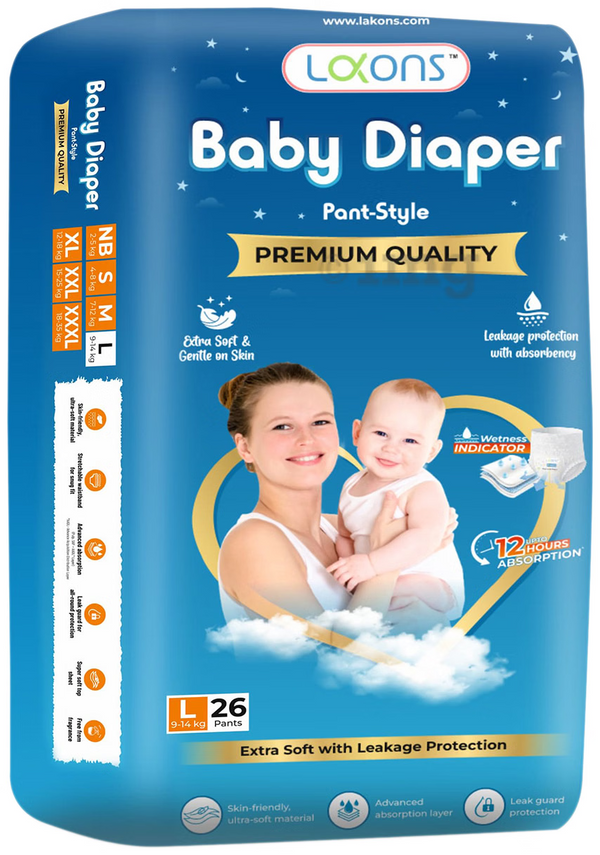 Lakons Premium Quality Pant-Style Diaper Pants Large 26 diapers
